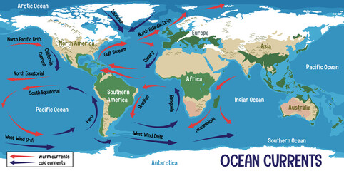 Sticker - Ocean currents on world map background