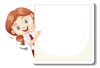 Canvas Print - A sticker template with a student girl holding empty board