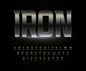 Aufkleber - iron font alphabet metal steel chrome letters. stainless metallic typography. high bold strong futur