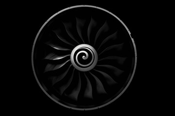 Modern turbofan engine. close up of turbojet of aircraft on black background