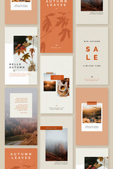 Wall Mural - autumn color tone social media blog template vector