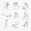 Woman’s gesture line art vector feminine pastel illustration collection