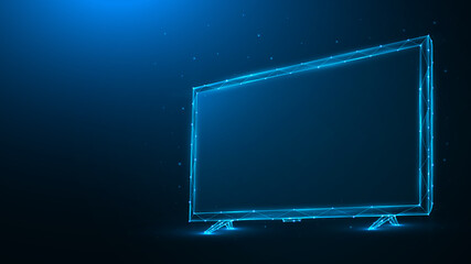 Poster - Polygonal vector illustration of led or lcd TV on dark blue background. Low poly TV monitor.