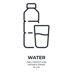 Wall Mural - water bottle and glass editable stroke outline icon isolated on white background flat vector illustr