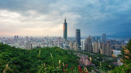 Fototapete - Time lapse of Taipei city in Taiwan.