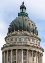 Wall Mural - Vertical Famous landmark Utah State Capital Building against cloudy sky in Salt Lake City