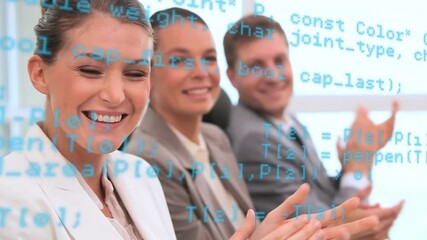 Poster - Animation of financial data processing over business people in office