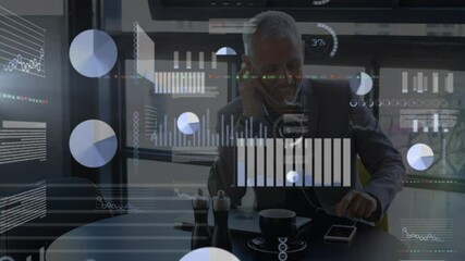 Poster - Animation of financial data processing over businessman in office