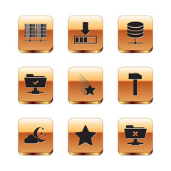 Sticker - Set Server, Data, Web Hosting, Cloud with moon and stars, Star, Falling, FTP operation successful and icon. Vector