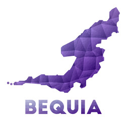 Map of Bequia. Low poly illustration of the island. Purple geometric design. Polygonal vector illustration.