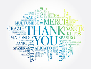 Sticker - Thank You Word Cloud concept background in many languages