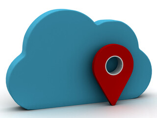 Fototapete - Cloud icon with map pointer 3D rendering 
