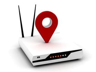 Fototapete - navigation mark with, 3d rendering navigation point with wifi modem