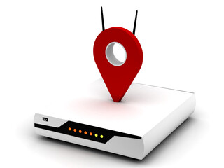 Fototapete - navigation mark with, 3d rendering navigation point with wifi modem