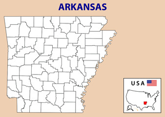 Arkansas Map. Political map of Arkansas in Outline.