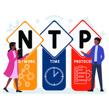 Flat design with people. NTP - Network Time Protocol acronym. business concept background. Vector illustration for website banner, marketing materials, business presentation, online advertising
