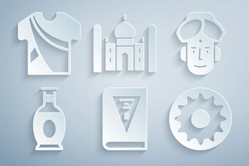 Sticker - Set India constitution day, Indian man, vase, Chakra, Taj Mahal and dress icon. Vector