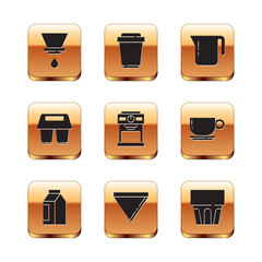 Wall Mural - Set V60 coffee maker, Bag beans, Coffee paper filter, machine, cup to go, pot, Glass with water and icon. Vector