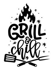 Grill and Chill - label. barbeque elements for labels, logos, badges, stickers or icons. Vector illustration, healthy food packaging design. Good for business company for kitchen, pub, restaurant.