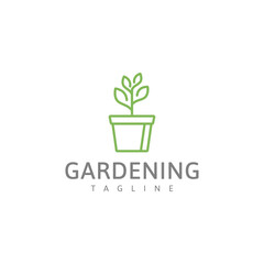 Wall Mural - Gardening green logo, potted plant vector illustration