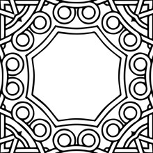 Ethnic Pattern In The Style Of Oriental, Asian, Indian Handmade. Geometric Isolated Black White Unique Curly Frame For Text. Template For Creativity, Coloring, Design.