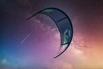 Canvas Print - Closeup shot of a Power kite on an amazing starry night