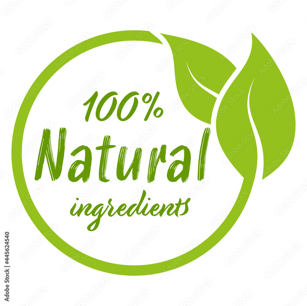 modern green stamp 100% natural ingredients - obrazy, fototapety, plakaty 