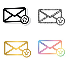 Wall Mural -  mail icon. The envelope with star. important email, add to favourite icon black, golden and color vector set