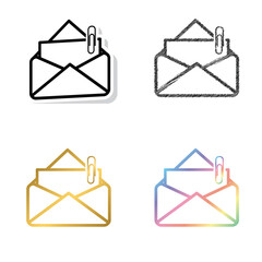 Poster -  mail icon. email with attachment   icon black, golden and color vector set