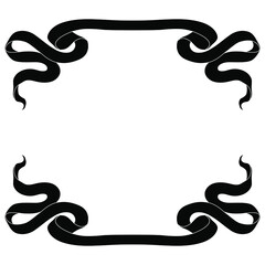 Ornate vintage frame or banner with two ribbons. Black and white silhouette. Isolated vector illustration. 