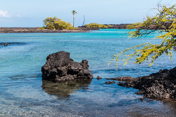 Wall Mural - The Beautiful Water of Wainanalii Lagoon Surrounded By Ancient Lava Flows, Kiholo Bay, Hawaii Island, Hawaii, USA