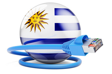 Wall Mural - Internet connection in Uruguay. Lan cable with Uruguayan flag, 3D rendering