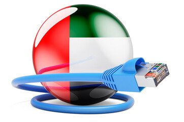 Wall Mural - Internet connection in the UAE. Lan cable with the United Arab Emirates flag, 3D rendering