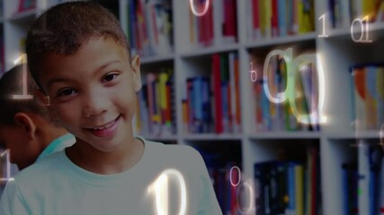 Poster - Animation of binary coding over smiling schoolboy