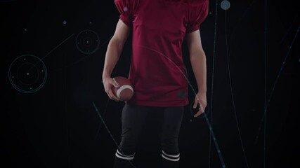 Poster - Animation of network of connections over american football player on black background