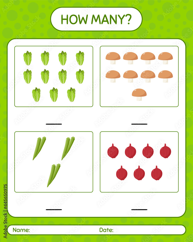 How Many Rice Count Worksheet How many counting game with vegetables. worksheet for preschool kids ...