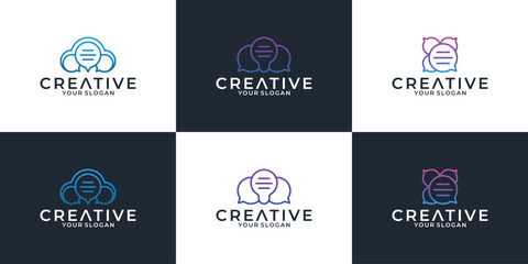set creative smart chat logo design vector