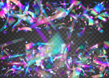 Fototapeta Tęcza - Neon Glare. Carnival Effect. Surreal Art. Festive Foil. Laser Vaporwave Sunlight. Blur Prism. Cristal Texture. Purple Retro Confetti. Blue Neon Glare