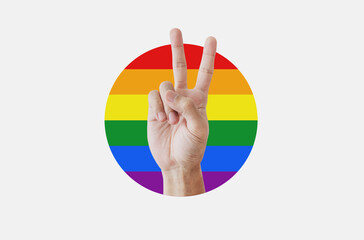 Wall Mural - Hand showing peace, victory hand sign. LGBT, Gay pride concepts
