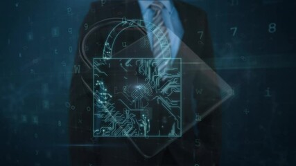 Poster - Animation of security padlock over businessman