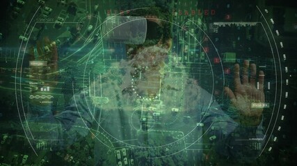 Poster - Animation of financial data processing over businessman wearing vr headsets