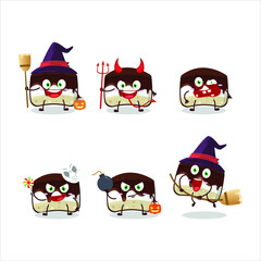 Poster - Halloween expression emoticons with cartoon character of chocolate cake. Vector illustration