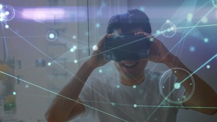 Poster - Animation of network of connections over businessman wearing vr headsets