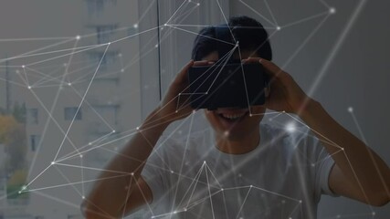 Poster - Animation of network of connections over businessman wearing vr headsets