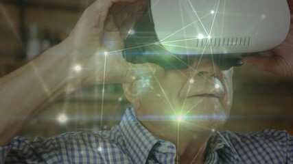 Poster - Animation of network of connections over businessman wearing vr headsets