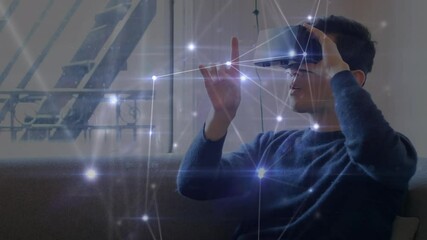 Poster - Animation of network of connections over businessman wearing vr headsets