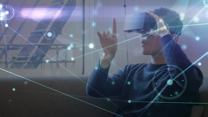 Poster - Animation of network of connections over businessman wearing vr headsets