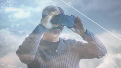 Poster - Animation of network of connections over businessman wearing vr headsets