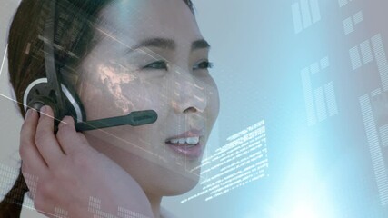 Poster - Animation of icons over businesswoman wearing headset