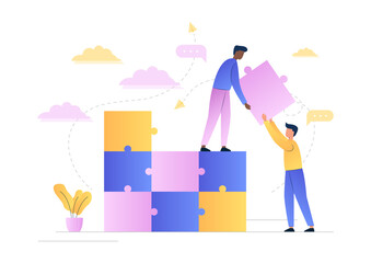 Wall Mural - Teamwork concept. Employees solve problems. Successful performance process. ideas vector. Effective business solution. 3d Isometric Vector Illustration.